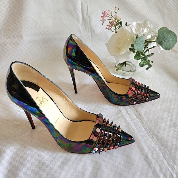 New Christian Louboutin Multicolor Metallic Patent Leather Pumps Heels Size 7.5 - Picture 4 of 15